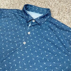 Johnnie O Polo Shirt Mens Medium Blue Surfboard Golf Performance Stretch Casual